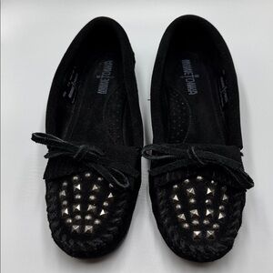 Minnetonka Studded Moccasins Black 7.5